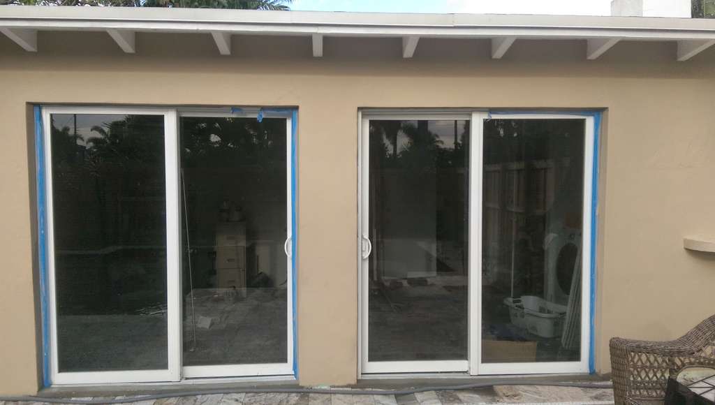 Garage area after renovation with sliding doors